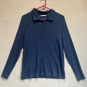 Any Body Modal Blend Collared Knit Button Up Oxford Shirt Sz S Stretchy